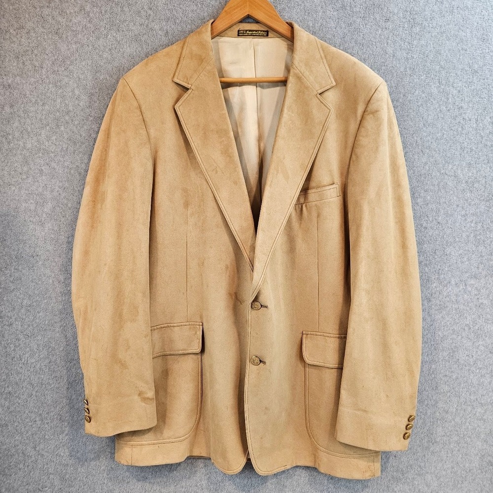 Vintage Vals Mens Wear Camel Tan Suede Leather Blazer Sport Coat 46L USA Made